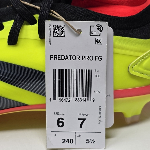 Adidas Predator Pro FG IG7776 Yellow / Black Soccer Cleats Men's Size 6 New - Picture 4 of 12